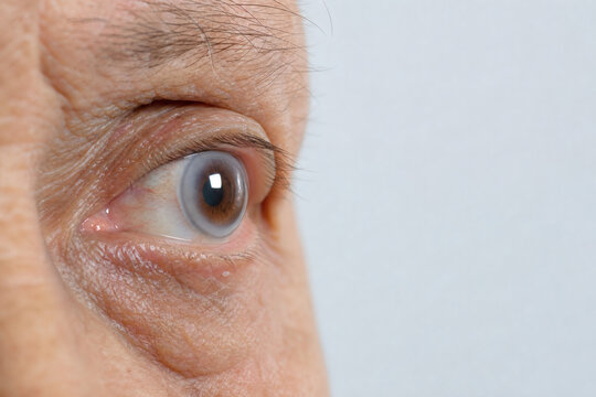 Side View of Arcus Senilis in Older Adult Eye Showing Peripheral Corneal Ring