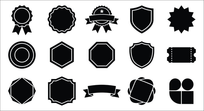 Collection of black silhouette badges and labels on a white background graphic design elements badge