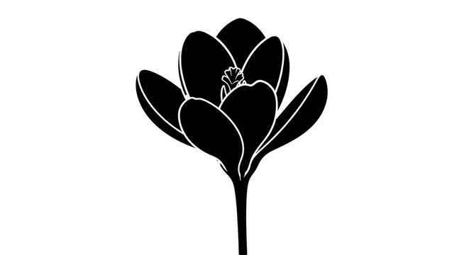 One single crocus flower black silhouette on transparent background vector illustration.