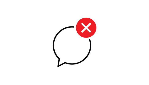White circular speech bubble icon with a red delete cancel cross circle in the upper corner on a clean white background.