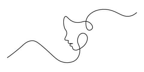Obraz premium Continuous one line drawing of a female face profile