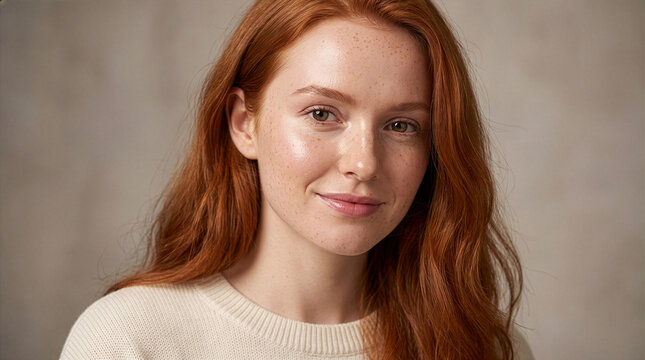 Direct Beauty Portrait of a Radiant Irish Woman with Flawless Skin