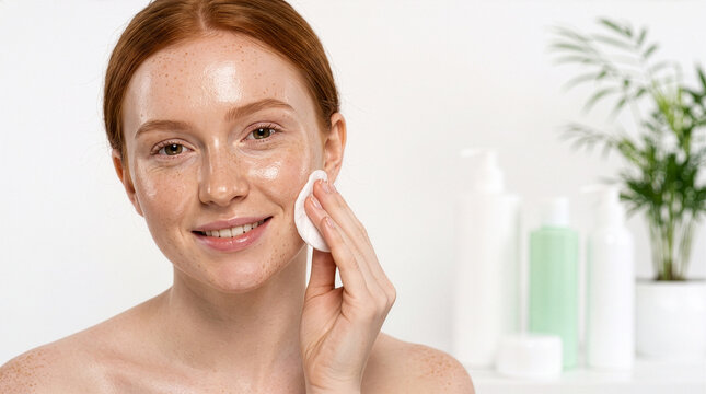 Irish Woman Holding Cotton Pad for Fresh Skincare Routine
