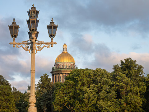 Stunning View of Saint Isaacs Cathedral at Sunset