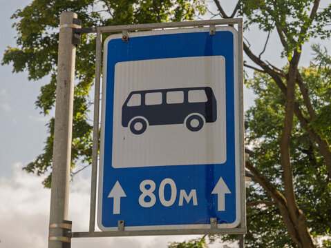 Road Sign Indicating Bus Stop Within 80 Meters