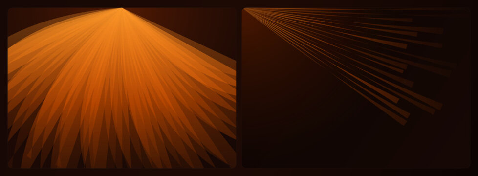 Abstract Orange Triangular Light Fan and Thin Diagonal Rays, Dark Design Duo