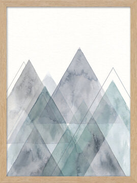 Minimalist mountain peaks illustration in a simple flat geometric art style