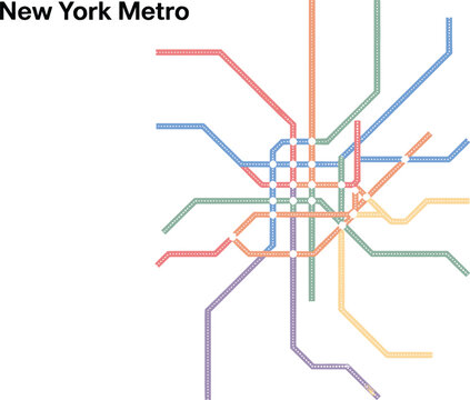 New York metro subway map schematic vector illustration featuring colorful city transit lines stations and railway connection networksNew York metro subway map schematic vector illustration featuring 