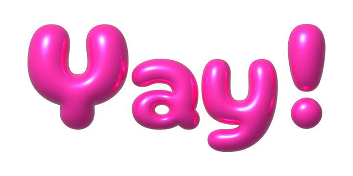 Yay - Glossy 3D Inflatable Balloon Text Isolated on Transparent Background