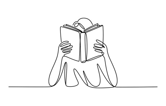Person reading a book continuous single line drawing