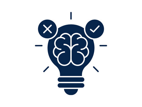 Light bulb with brain icon and check and cross symbols