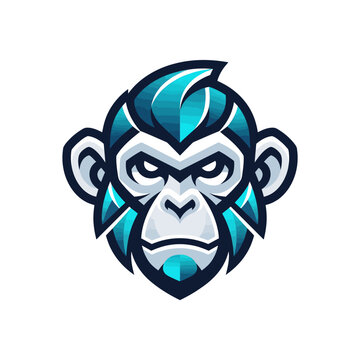 A stylized blue and white monkey head mascot logo design.