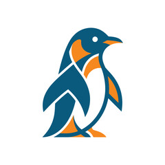 Obraz premium Stylized geometric penguin illustration with blue and orange color palette.
