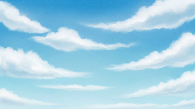 Soft white clouds floating in a bright blue sky, hand-painted style digital background atmosphere