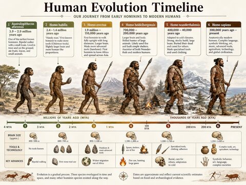 Human Evolution Timeline Infographic: From Australopithecus to Homo Sapiens