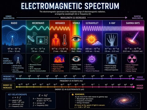 Electromagnetic Spectrum Infographic Chart - Wavelengths, Energy & Frequency