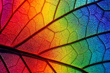 Obraz premium Leaf displaying rainbow coloration in macro close up detail