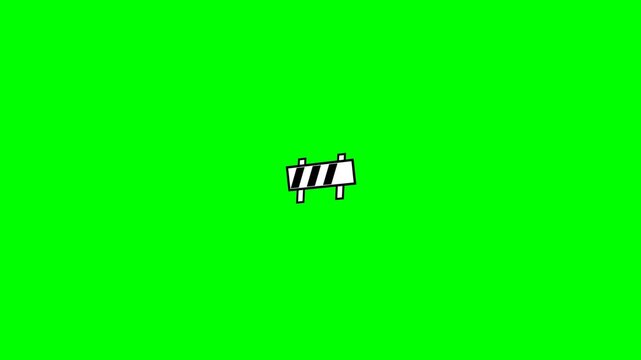 Animated Road Construction Barrier Icon on Green Screen Background.