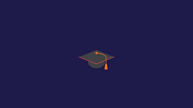 Minimalist Isometric Graduation Cap Icon Animation on Dark Background.