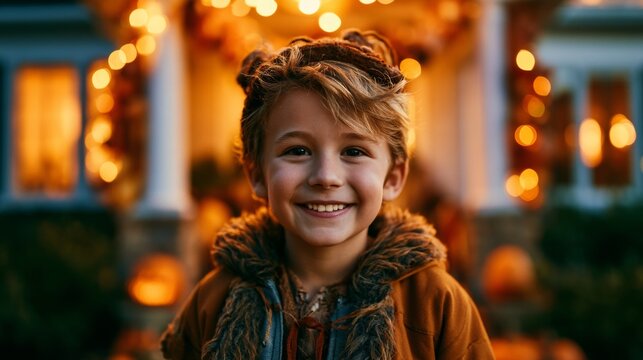 child in costume trick-or-treating on Halloween