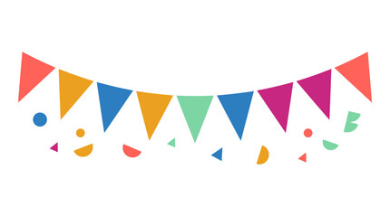 Obraz premium Bunting banner with festive confetti pieces creates a cheerful celebration design on white.