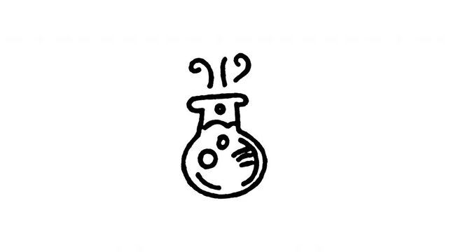 Animated 4K poison potion bottle doodle icon with line boil action. Hand drawn line art on black and green screen backgrounds for witch magic elixir, toxic skull flask, alchemy potion, and horror.