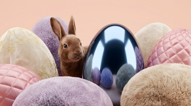 Pastel Easter eggs and cute bunny decorations featuring soft tones