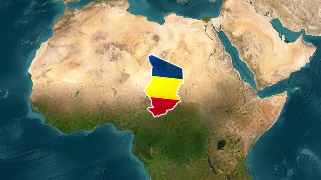 Chad country map with national flag overlay on satellite earth globe view africa african