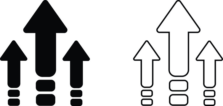 Up arrow icon vector illustration set.  Export data graphic element for website navigation design. Solid filled and outline upload symbol for digital interface
