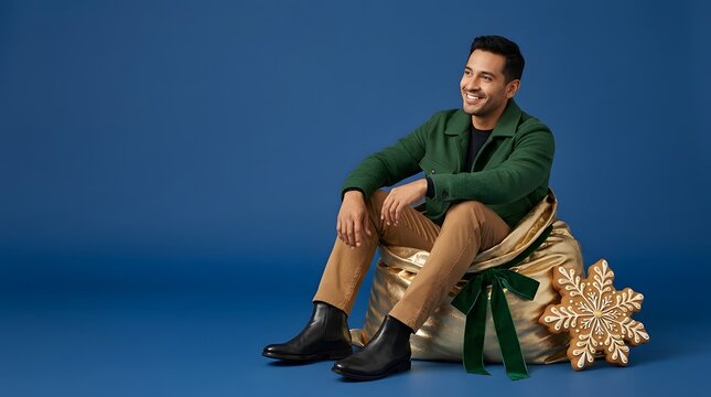 Portrait of a happy person holding Christmas gifts with beautiful composition