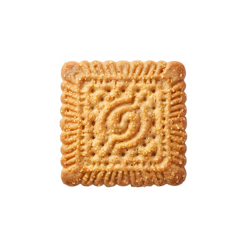 A single crispy square shortbread biscuit isolated on transparent background