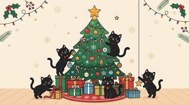 Creative abstract Christmas tree made of unique objects showing professional focus