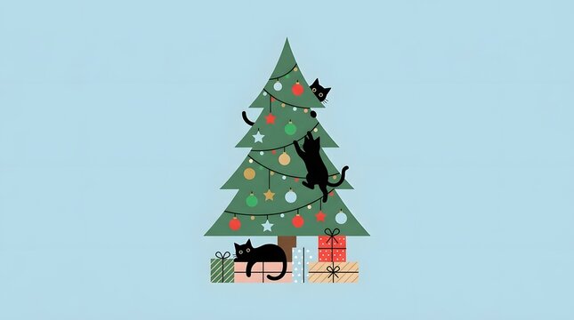 Creative abstract Christmas tree made of unique objects with a stylish look