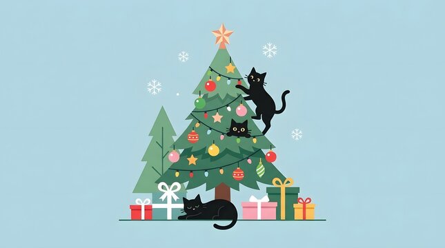 Creative abstract Christmas tree made of unique objects highlighting the atmosphere