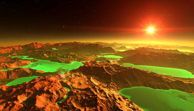 High angle close-up photograph of an alien exo planet surface