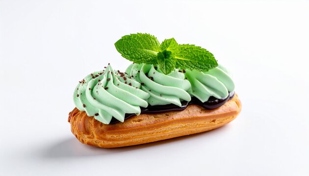 french eclair pastry with green matcha mint cream frosting
