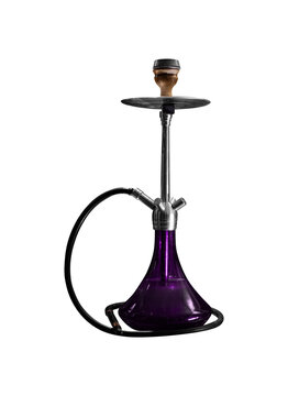 Modern hookah with purple glass base isolated PNG on transparent background, premium shisha for hookah lounge, bar and nightlife