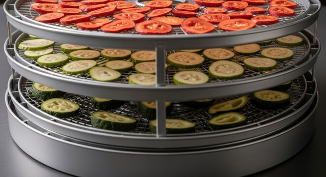 Food Dehydrator with Sliced Tomatoes and Zucchini