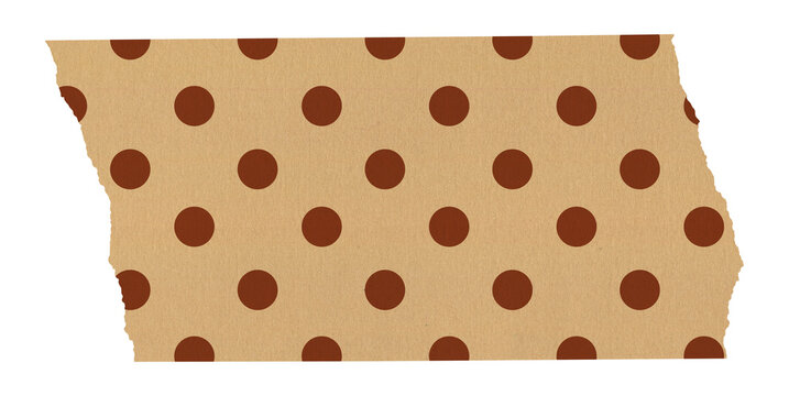 Old Beige Polka Dot Washi Tape Isolated on Transparent Background. Autumn cottagecore sticker with brown dots for scrapbook, journaling and collage