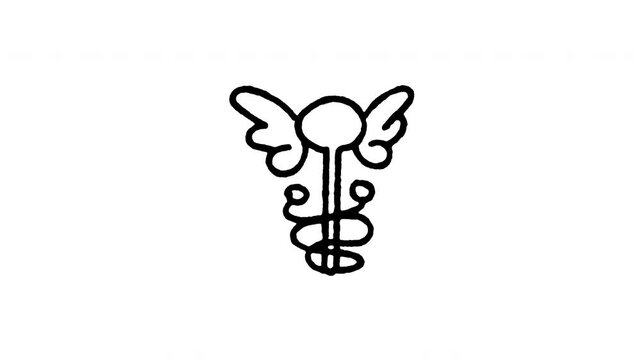 4K hand drawn Caduceus medical symbol icon featuring boiling line animation. Frame by frame line art on black and green screen backgrounds for pharmacy emblem, snakes staff, and health clinic.