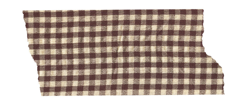 Old Brown Gingham Washi Tape Isolated on Transparent Background. Autumn check pattern cottagecore sticker for scrapbook, journaling and collage design
