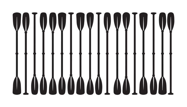 Collection of paddles and oars in silhouette isolated on transparent background for sports.