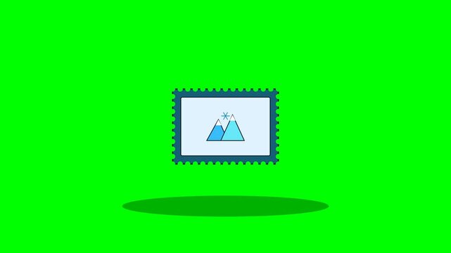 Animated Postage Stamp Icon Floating on Green Screen Background.