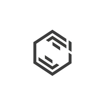 Minimalist geometric hexagon logo icon with abstract letter S design on white background.