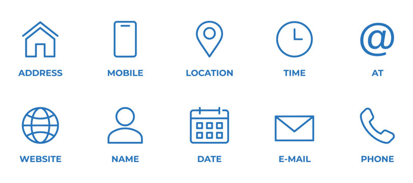 Contact Information Icons Flat Blue Pictograms On Light Surface