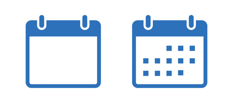 Calendar Icons With And Without Grid Flat Blue Pictograms
