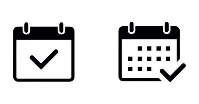 Calendar Icons With Check Mark Flat Silhouette Style calendars