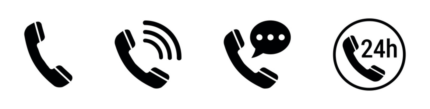 Telephone handset icons with call indicators flat silhouette style