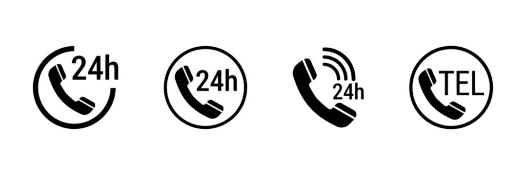 Telephone Receiver Icons With Time Indicators Black Silhouette Style