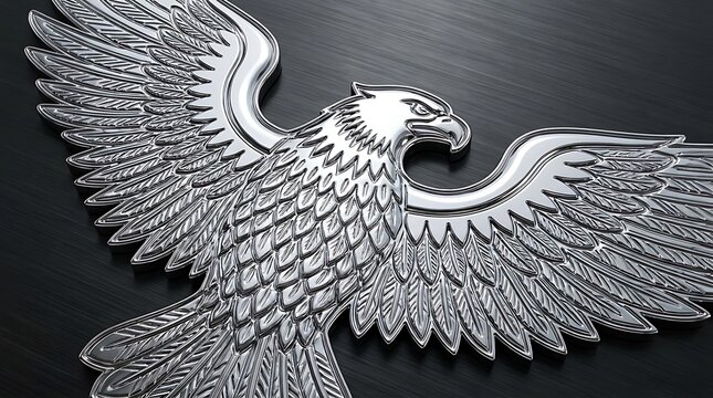 Silver eagle wings emblem on dark surface